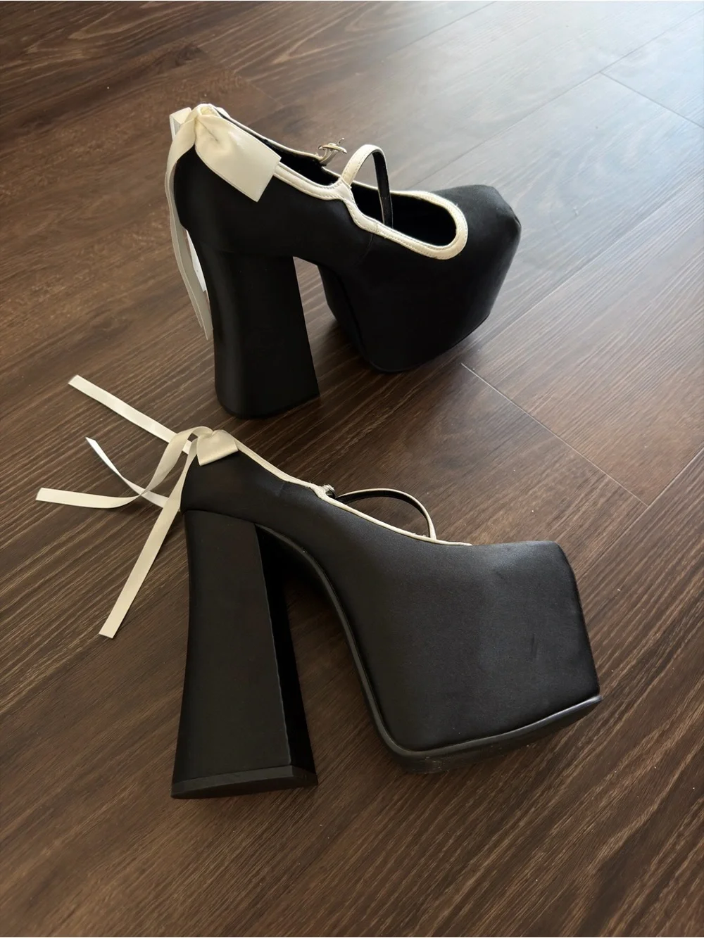 Platform Mary Jane Heels with White Bow